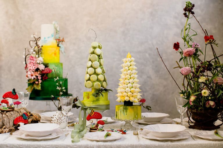 Enchanted woodland themed wedding dessert table