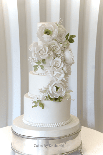 3 tier white floral luxury wedding cake